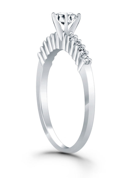 14k White Gold Shared Prong Accent Diamond Engagement Ring