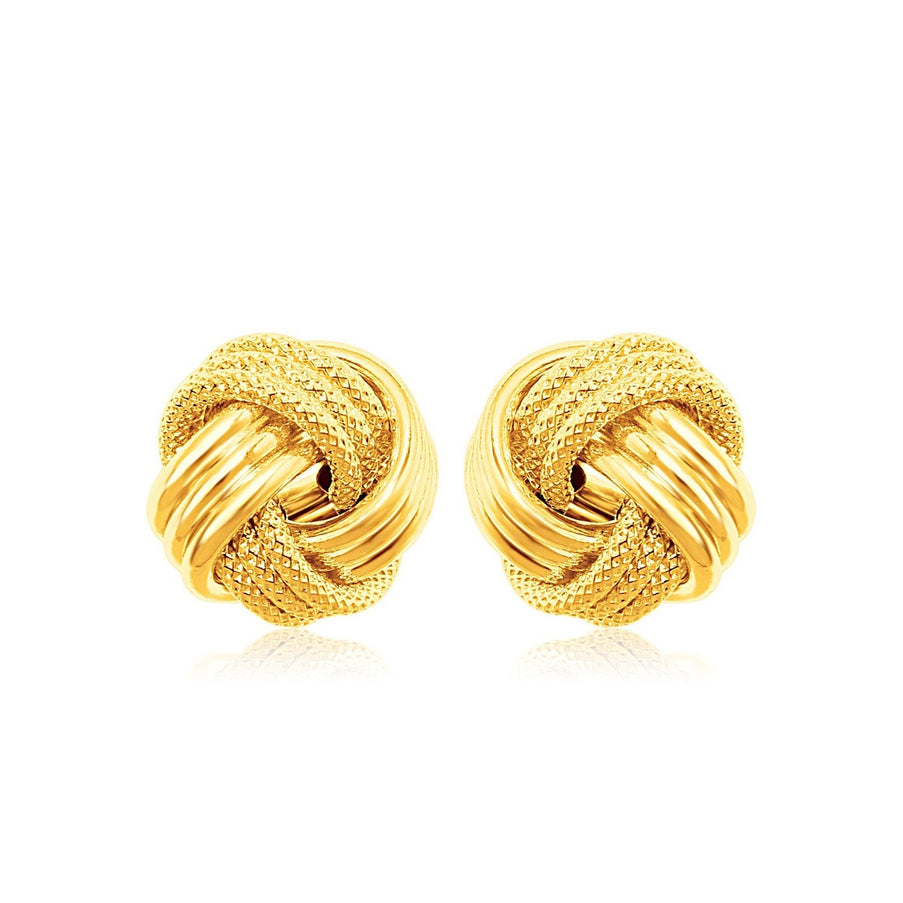14k Yellow Gold Love Knot with Ridge Texture Earrings