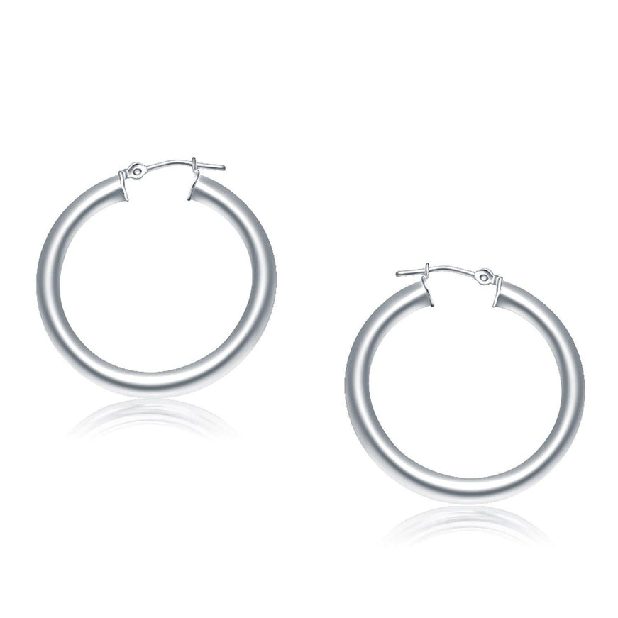 14k White Gold Polished Hoop Earrings (30 mm) - Ellie Belle