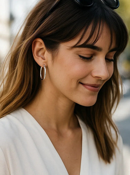 14k White Gold Polished Hoop Earrings (30 mm)