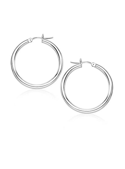 14k White Gold Polished Hoop Earrings (20 mm)