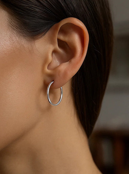 14k White Gold Polished Hoop Earrings (20 mm)