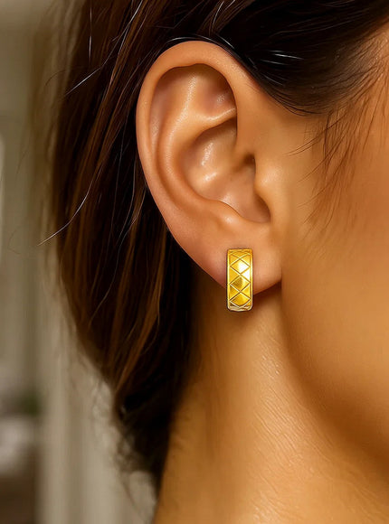 14k Two-Tone Gold Reversible Quilted Hinged Hoop Huggie Earrings