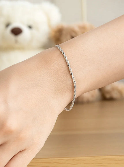 2.0mm 14k White Gold Solid Diamond Cut Rope Bracelet