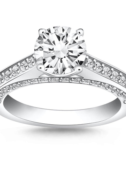 14k White Gold Pave Diamond Cathedral Engagement Ring - Ellie Belle