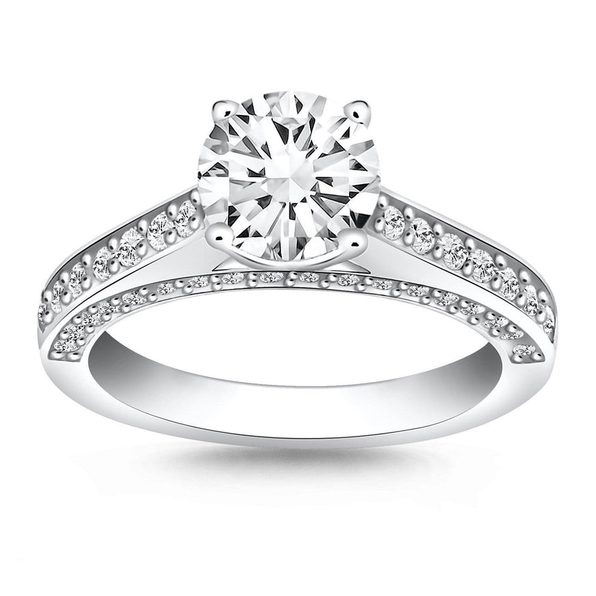 14k White Gold Pave Diamond Cathedral Engagement Ring - Ellie Belle