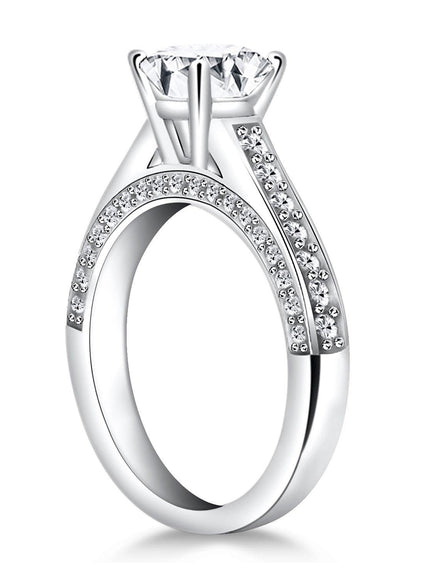 14k White Gold Pave Diamond Cathedral Engagement Ring - Ellie Belle