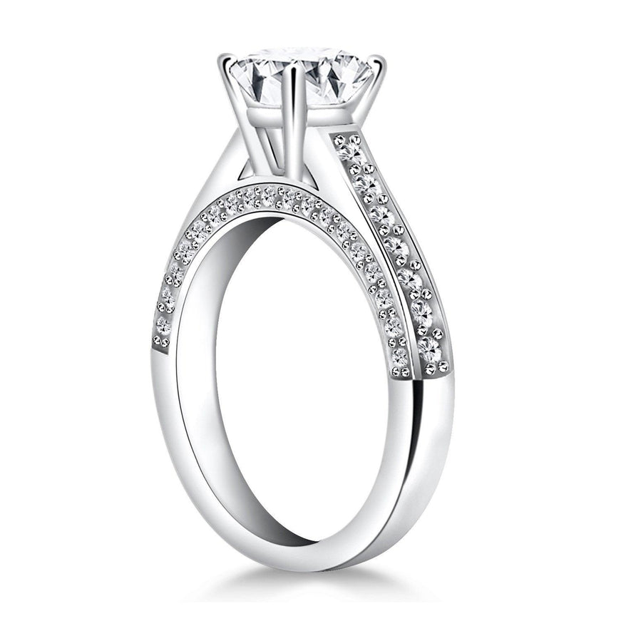 14k White Gold Pave Diamond Cathedral Engagement Ring - Ellie Belle