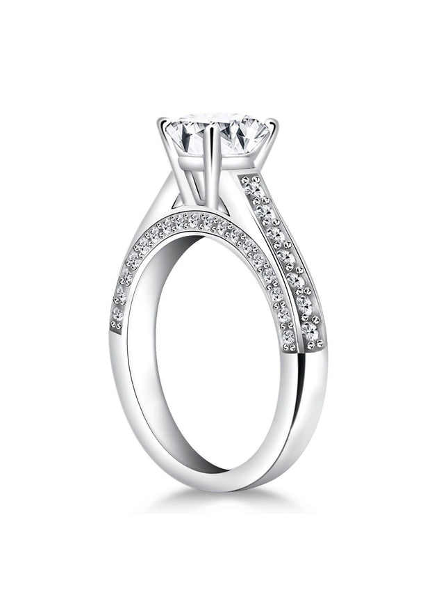 14k White Gold Pave Diamond Cathedral Engagement Ring - Ellie Belle