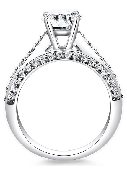 14k White Gold Pave Diamond Cathedral Engagement Ring - Ellie Belle