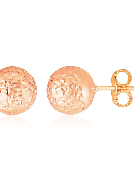 14k Rose Gold Ball Earrings with Crystal Cut Texture