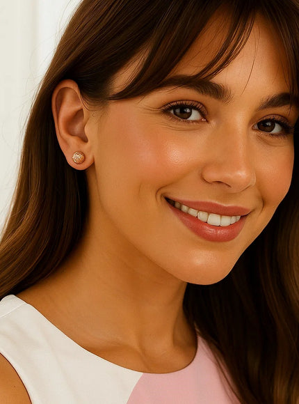 14k Rose Gold Ball Earrings with Crystal Cut Texture