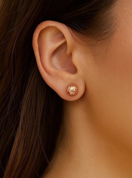 14k Rose Gold Ball Earrings with Crystal Cut Texture
