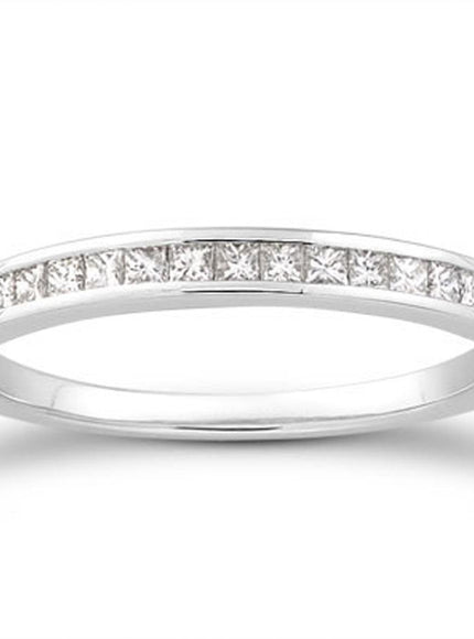 14k White Gold Channel Set Princess Diamond Wedding Ring Band - Ellie Belle