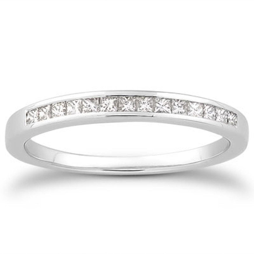 14k White Gold Channel Set Princess Diamond Wedding Ring Band - Ellie Belle