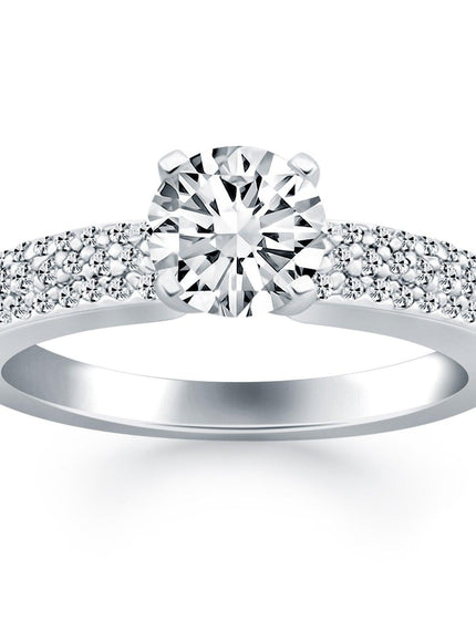 14k White Gold Triple Row Pave Diamond Engagement Ring - Ellie Belle