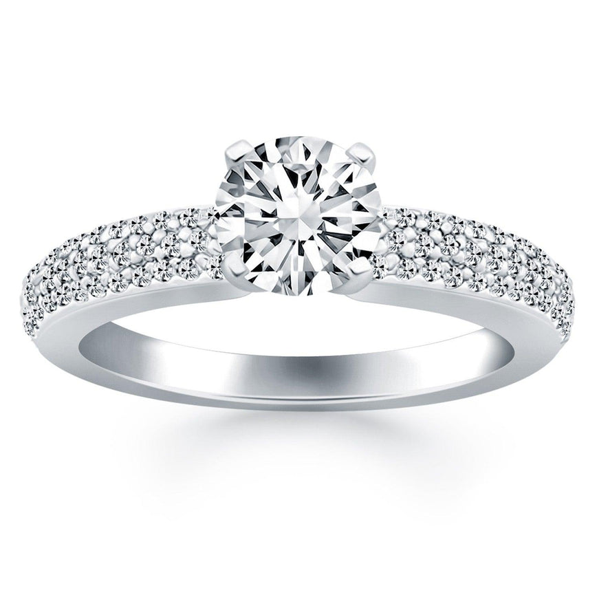 14k White Gold Triple Row Pave Diamond Engagement Ring - Ellie Belle