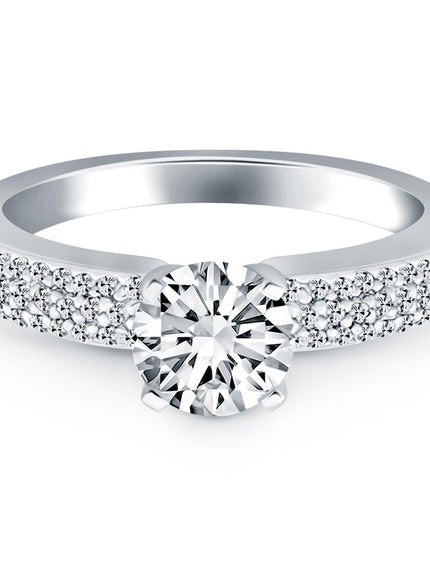 14k White Gold Triple Row Pave Diamond Engagement Ring - Ellie Belle