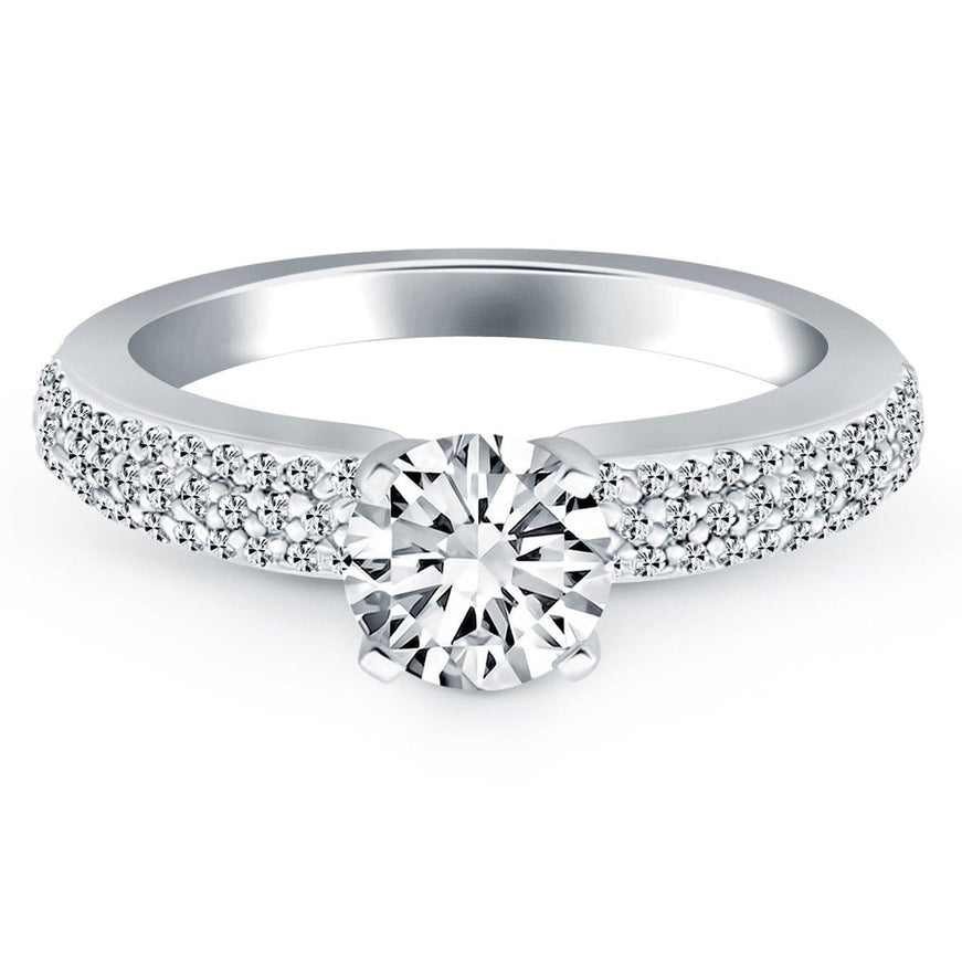 14k White Gold Triple Row Pave Diamond Engagement Ring - Ellie Belle