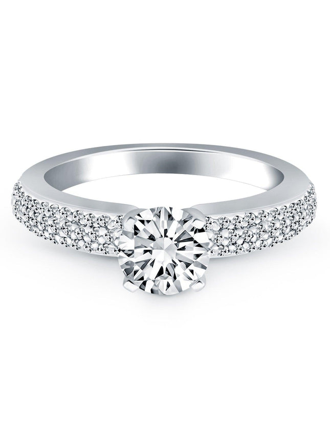 14k White Gold Triple Row Pave Diamond Engagement Ring - Ellie Belle