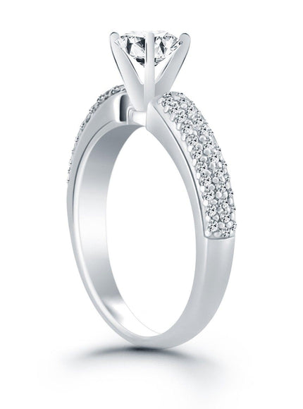 14k White Gold Triple Row Pave Diamond Engagement Ring - Ellie Belle