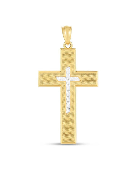 14k Two Tone Gold High Polish Diamond Cut Cross Pendant - Ellie Belle