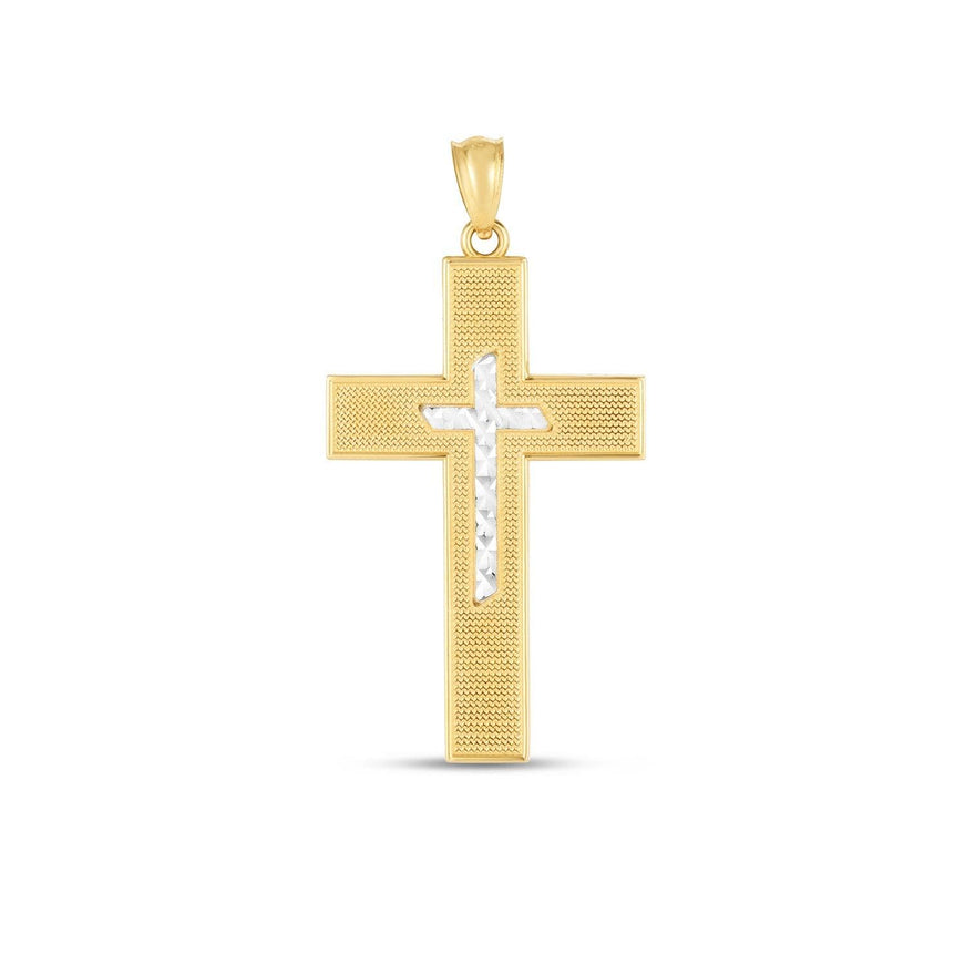 14k Two Tone Gold High Polish Diamond Cut Cross Pendant - Ellie Belle