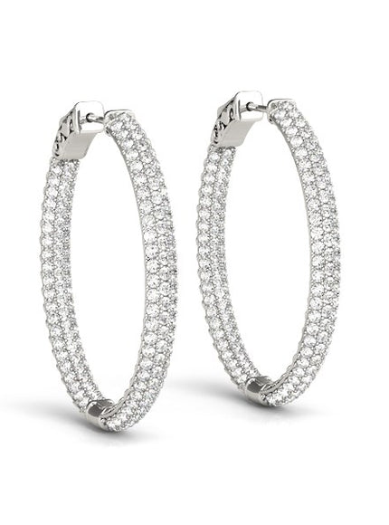 14k White Gold Diamond Hoop Double Sided Three Row Earrings (2 cttw)