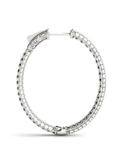 14k White Gold Diamond Hoop Double Sided Three Row Earrings (2 cttw)