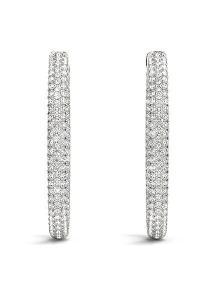 14k White Gold Diamond Hoop Double Sided Three Row Earrings (2 cttw)
