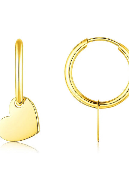 14K Yellow Gold Hoop Polished Earrings with Hearts