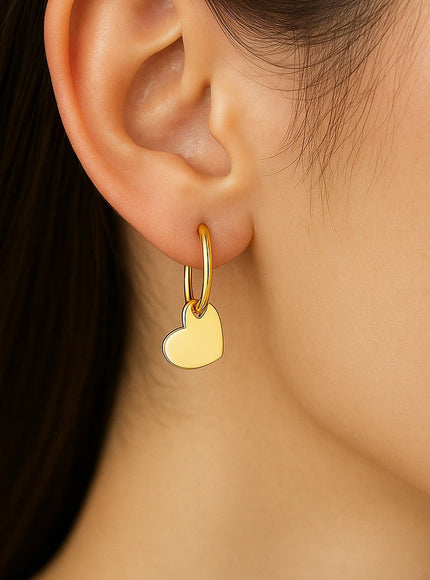 14K Yellow Gold Hoop Polished Earrings with Hearts