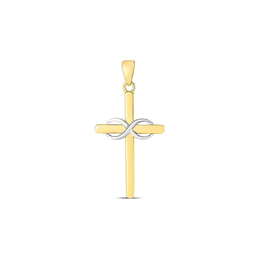 14k Two Tone Gold High Polish Diamond Cut Cross Pendant - Ellie Belle