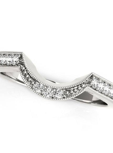 14k White Gold Round Diamond Curved Antique Wedding Band (1/4 cttw)