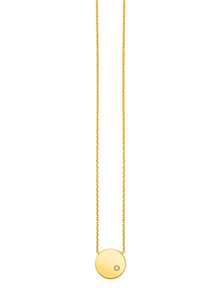 14k Yellow Gold Necklace with Polished Round Pendant with Diamond