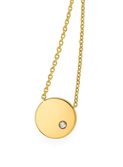 14k Yellow Gold Necklace with Polished Round Pendant with Diamond