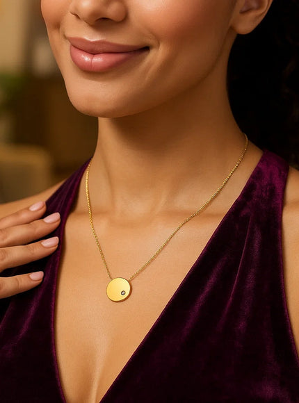 14k Yellow Gold Necklace with Polished Round Pendant with Diamond