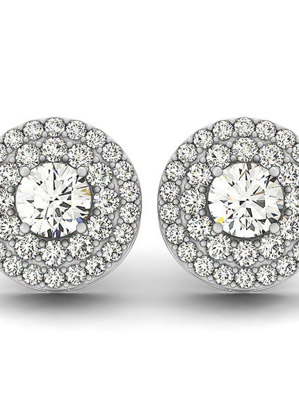 14k White Gold Double Halo Round Diamond Earrings (1 1/4 cttw)