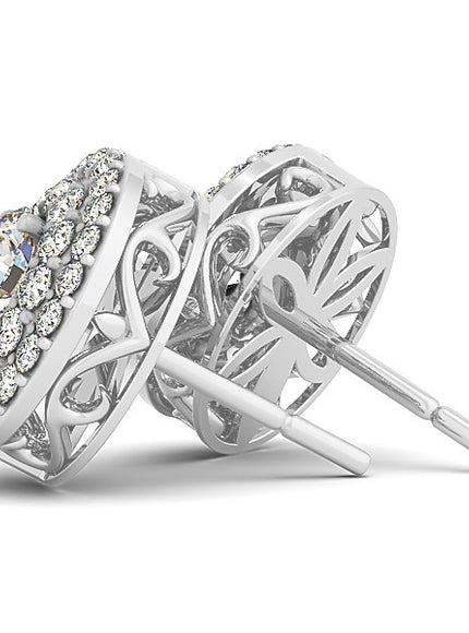 14k White Gold Double Halo Round Diamond Earrings (1 1/4 cttw)