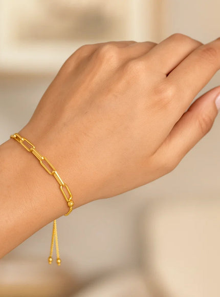 14K Yellow Gold Adjustable Bracelet with Paperclip Chain
