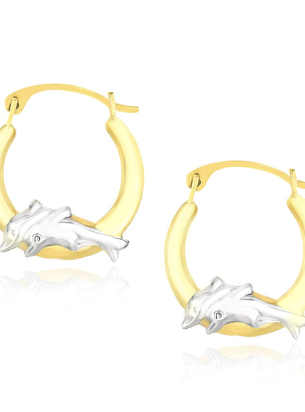 10k Two-Tone Gold Round Graduated Dolphin Design Hoop Earrings
