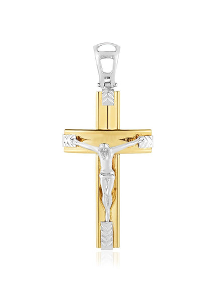 14k Two Tone Gold High Polish Diamond Cut Cross Pendant - Ellie Belle