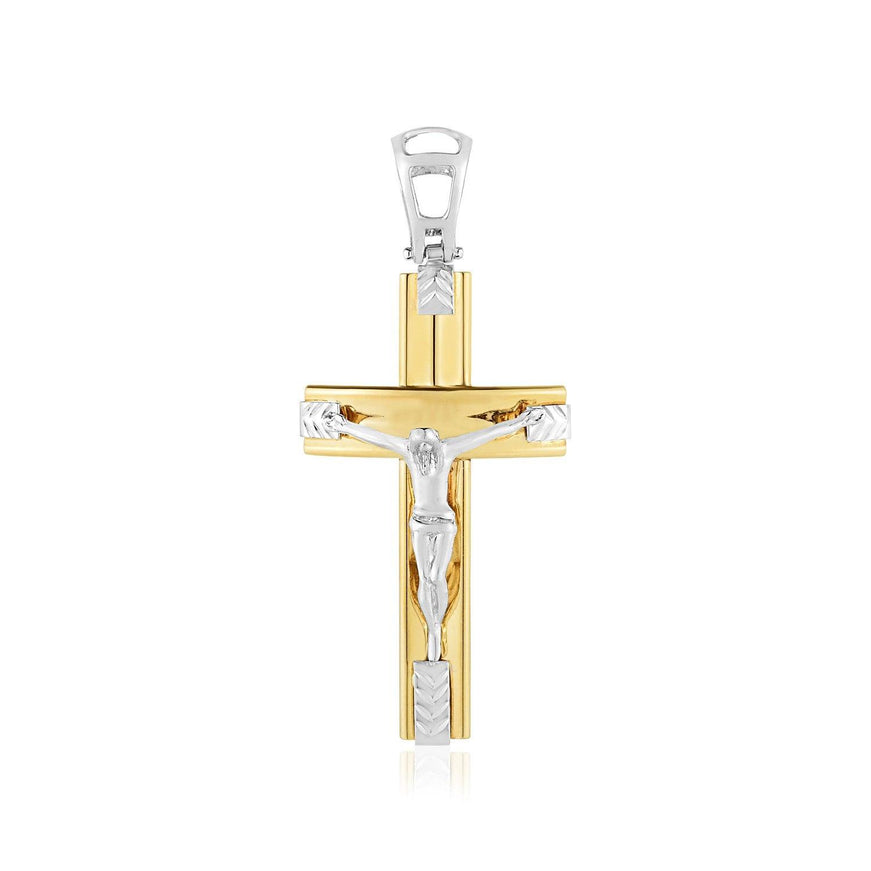 14k Two Tone Gold High Polish Diamond Cut Cross Pendant - Ellie Belle