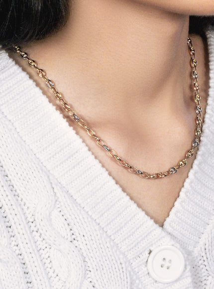 14k Tri Color Gold High Polish Puffed Mariner Link Chain (4.9mm)