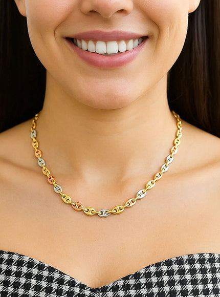 14k Tri Color Gold High Polish Puffed Mariner Link Chain (4.9mm)