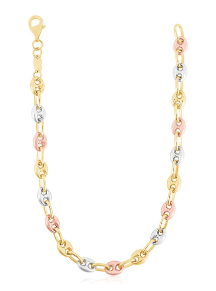 14k Tri Color Gold High Polish Puffed Mariner Link Chain (4.9mm)