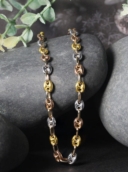 14k Tri Color Gold High Polish Puffed Mariner Link Chain (4.9mm)