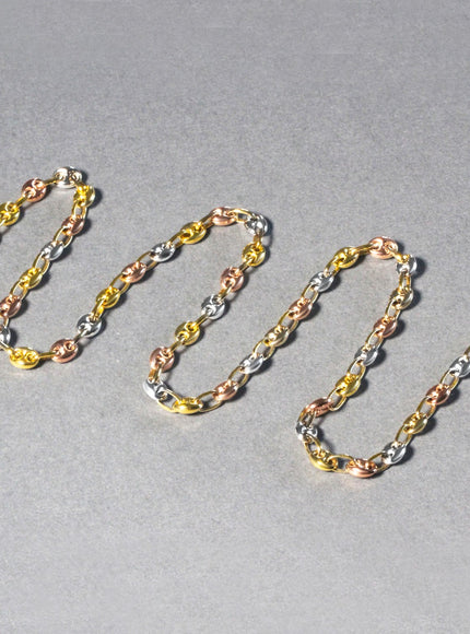14k Tri Color Gold High Polish Puffed Mariner Link Chain (4.9mm)