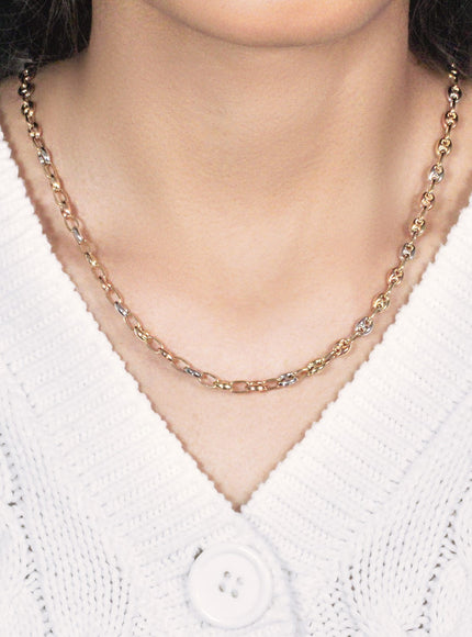 14k Tri Color Gold High Polish Puffed Mariner Link Chain (4.9mm)