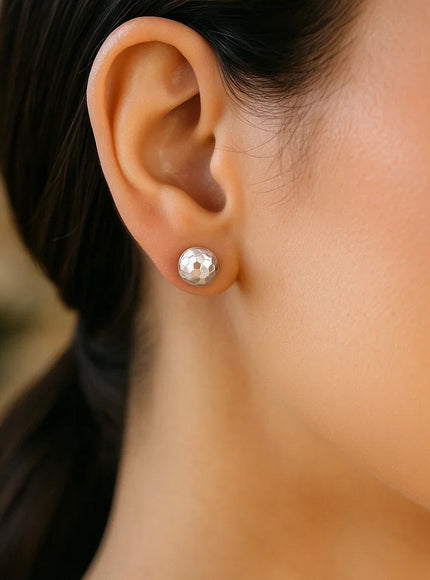 14k White Gold 7mm Round Faceted Style Stud Earrings